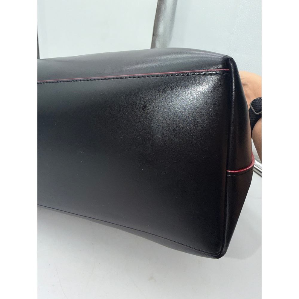 Lodis Black Leather Tote Bag Red Trim Laptop Work Shoulder Bag Structured - Picture 9 of 12